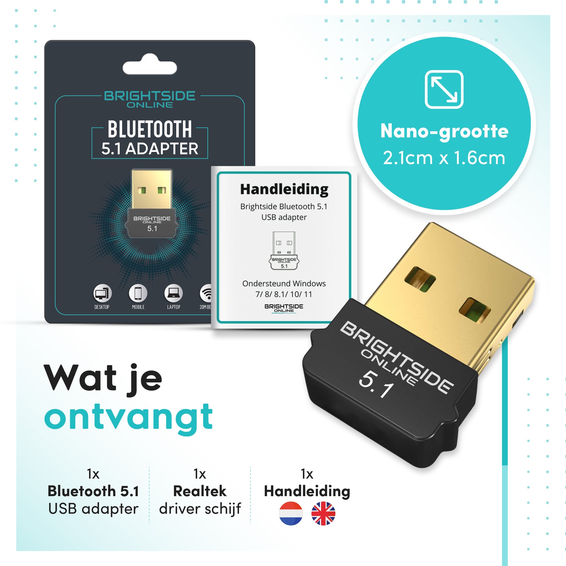 BrightsideBluetooth5.1adapterinclusiefnederlandsehandleiding