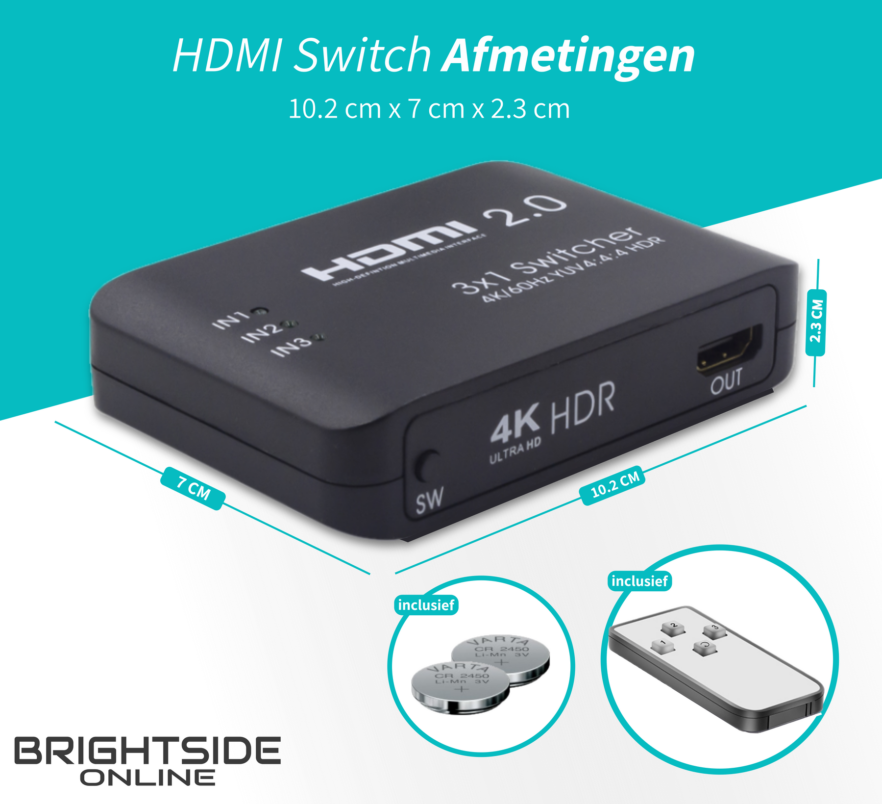BrightsideHDMIswitchinclusiefafstandbedieningenbatterij