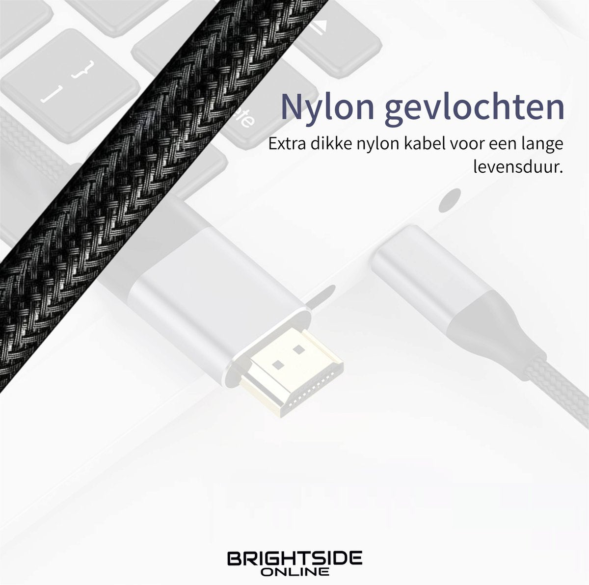 Brightside USB-C naar HDMI kabel – 4K bij 30Hz – Premium Nylon Gevlochten – 1,8 meter