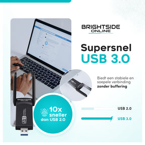 Brightside Usb Wifi Adapter - 1200Mbps Dongle - 2,4Ghz en 5Ghz Dual Wifi Antenne - USB 3.0 - Mac en Windows - Draadloos